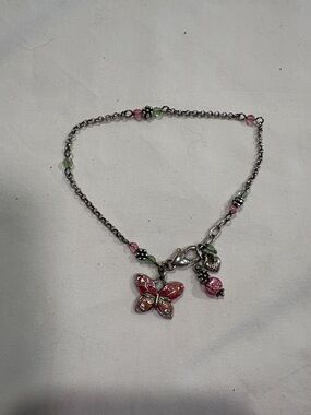 Brighton Flutter Butterfly Anklet Silver-tone chain with Pink Enamel Butterfly